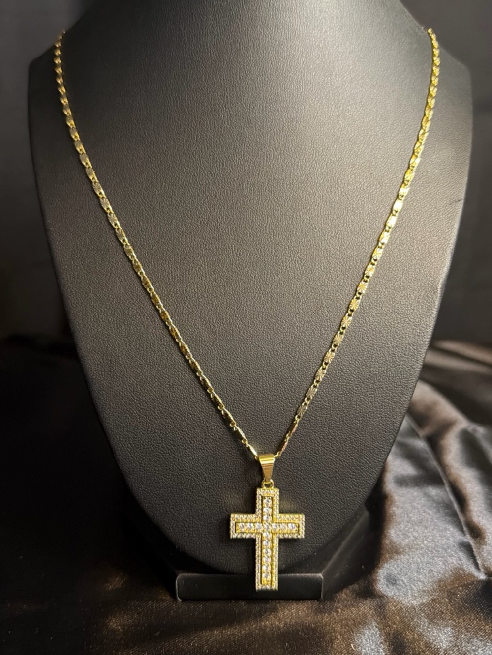 Gold Cross Pendant Necklace for Women with Crystal Accents
